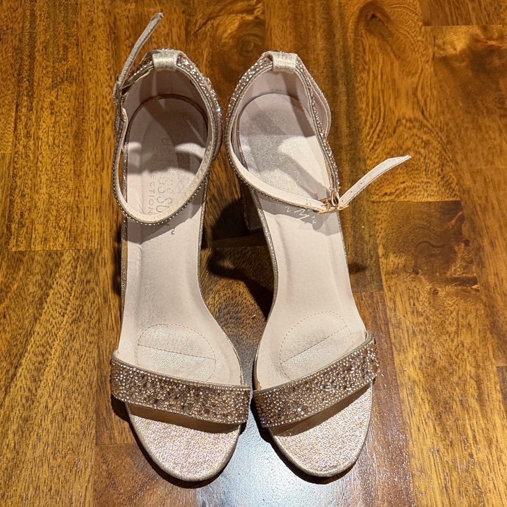 De Blossom Collection Gold Glitter Ankle-Strap Heels